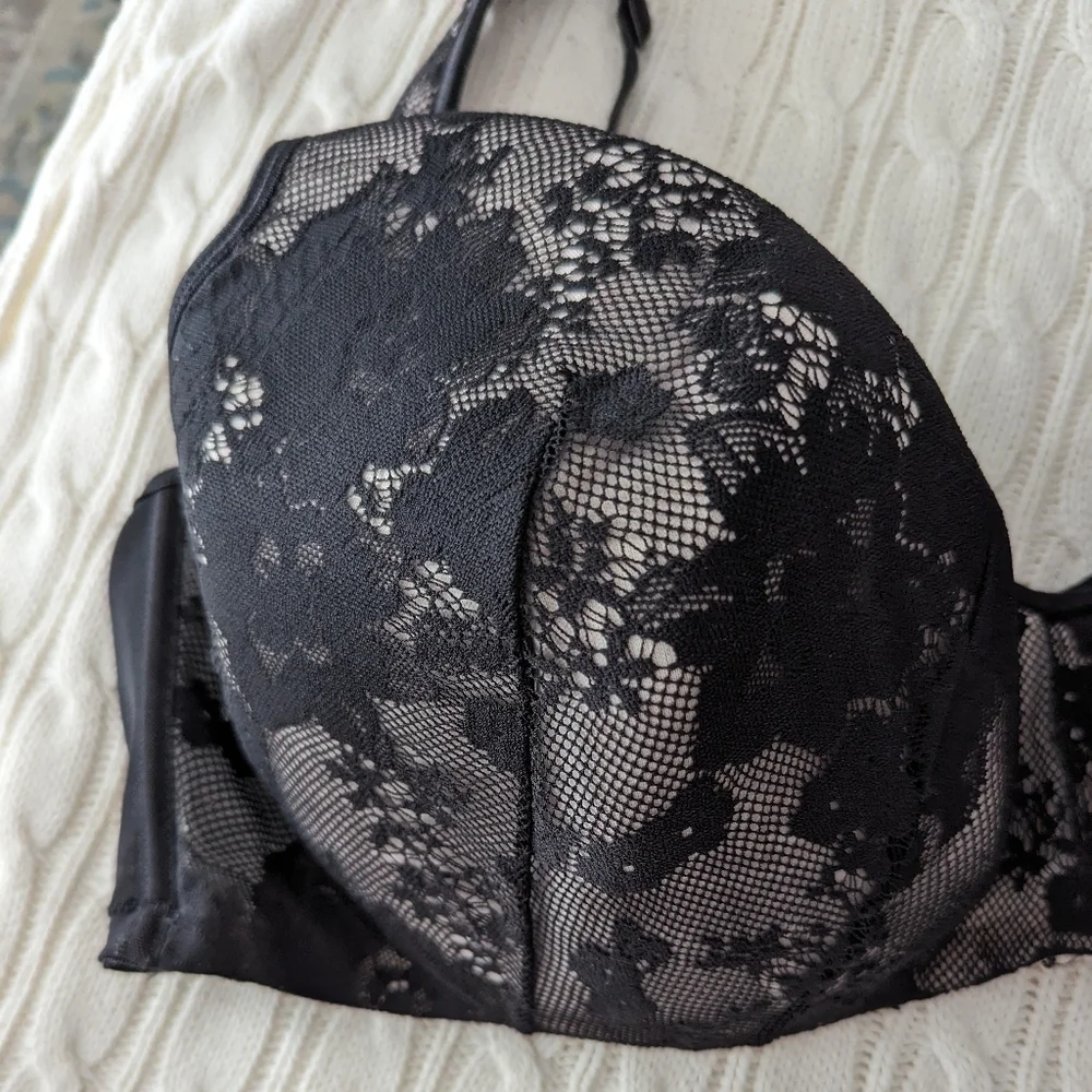 Cacique Balconette Underwire Bra 46DD Black Nude Lightly Padded‎ Cu…